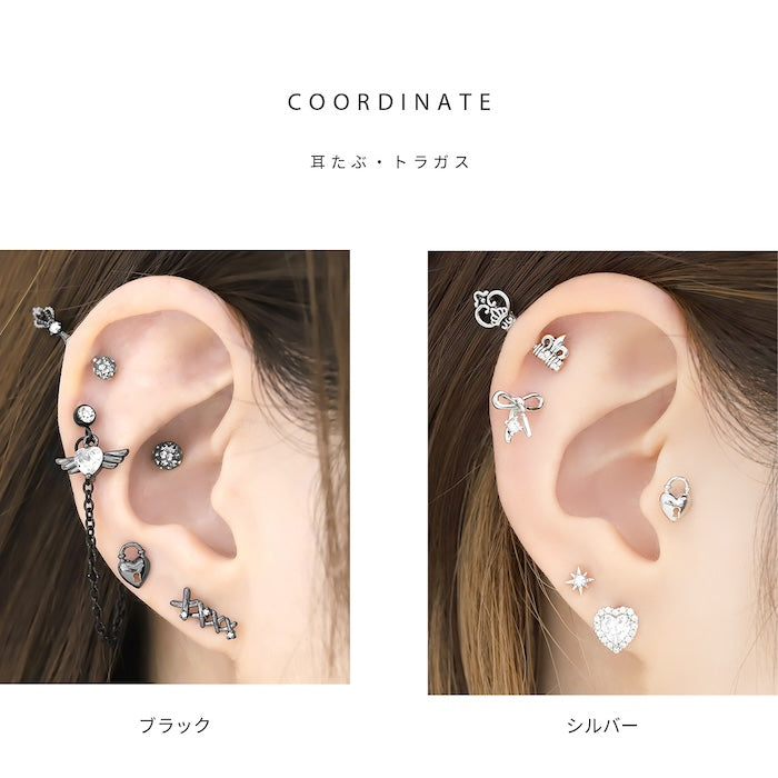 d-020 ボディピアス 軟骨ピアス 16G ハート 鍵 ピアス 金属アレルギー サージカルステンレス セカンドピアス つけっぱなし シンプル ストレートバーベル シルバー ゴールド ピンクゴールド レディース かわいい お洒落 耳たぶ 軟骨用 片耳用