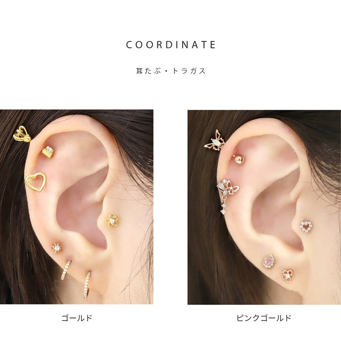 d-034 ボディピアス 軟骨ピアス 16G ピアス 金属アレルギー サージカルステンレス 花 フラワー つけっぱなし ストレートバーベルレディース フラワー シルバー ゴールド ピンクゴールド シンプル アクリル キラキラ ヘリックス キュービックジルコニア 片耳用