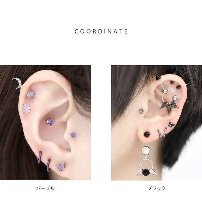 d-041 ボディピアス 軟骨ピアス 16G 蝶々 ピアス 金属アレルギー サージカルステンレス つけっぱなし セカンドピアス ステンレスピアス ヘリックス トラガス おしゃれ かわいい ストレートバーベル 耳たぶ 軟骨 ボディーピアス レディース 片耳用