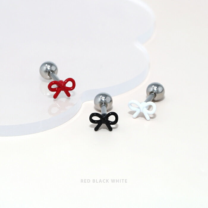 d-052 ボディピアス 軟骨ピアス 16G 金属アレルギー対応 金属アレルギー サージカルステンレス つけっぱなし リボン ストレートバーベル レディース 女性 仕事 オフィス かわいい シンプル 小さめ ホワイト ピンク レッド ミント パープル ブラック 普段使い