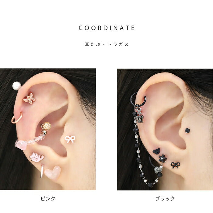 d-052 ボディピアス 軟骨ピアス 16G 金属アレルギー対応 金属アレルギー サージカルステンレス つけっぱなし リボン ストレートバーベル レディース 女性 仕事 オフィス かわいい シンプル 小さめ ホワイト ピンク レッド ミント パープル ブラック 普段使い