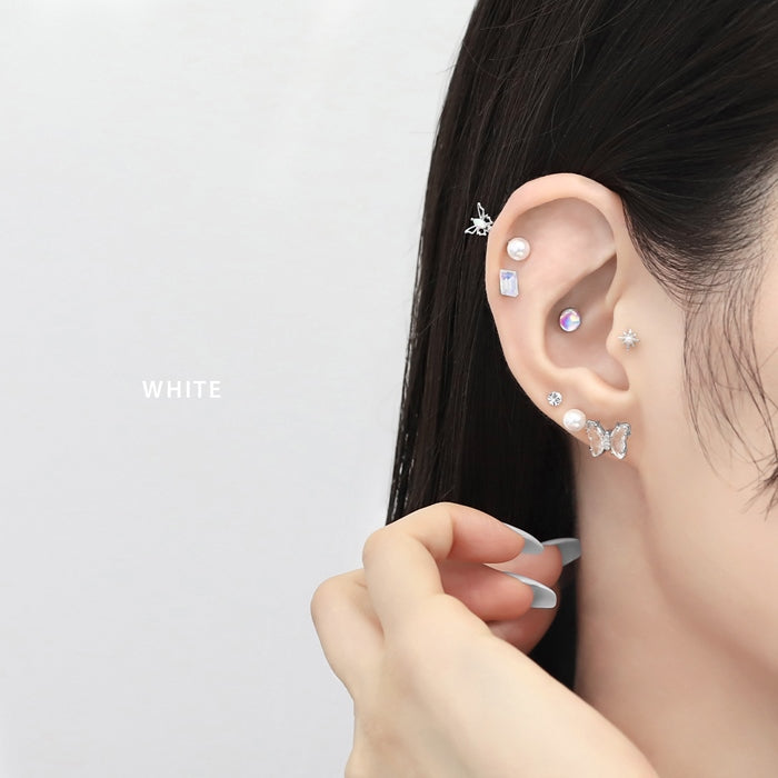 d-057 ボディピアス 軟骨ピアス 16G 金属アレルギー対応 金属アレルギー サージカルステンレス つけっぱなし スクエア 長方形 ストレートバーベル レディース 女性 大人 仕事 オフィス きれい かわいい おしゃれ シンプル 小さめ ホワイト ブルー グレー 普段使い