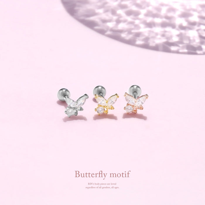 ★f1f-032 軟骨ピアス 16G ボディピアス かわいい キャッチ チャーム サージカルステンレス 金属アレルギー対応 蝶  蝶 バタフライ ジュエル おしゃれ キラキラ ストレートバーベル サージカルステンレス  セカンドピアス メンズ 軟骨 ピアス ボディーピアス