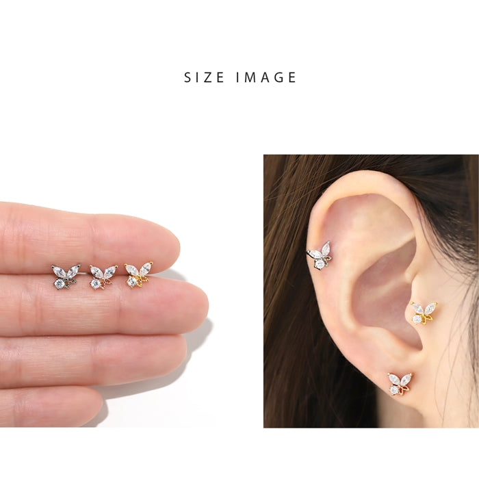 ★f1f-032 軟骨ピアス 16G ボディピアス かわいい キャッチ チャーム サージカルステンレス 金属アレルギー対応 蝶  蝶 バタフライ ジュエル おしゃれ キラキラ ストレートバーベル サージカルステンレス  セカンドピアス メンズ 軟骨 ピアス ボディーピアス