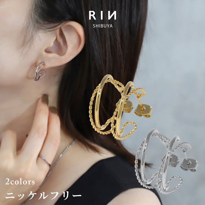 fp-014 ピアス フープピアス 金属アレルギー ニッケルフリー 真鍮 18kコーティング ねじり シンプル レディース おしゃれ かわいい キャッチ シルバー ゴールド クロス 交差 ツイスト ひねり 上品 きれいめ 耳たぶ 【両耳用・2個売り】