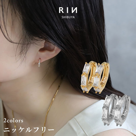fp-046 ピアス 18k 18金 金属アレルギー フープ リング つっけぱなし キャッチレス ニッケルフリー 18kコーティング レディース セカンドピアス シンプル シルバー ゴールド キラキラ キュービックジルコニア ロジウムコーティング 上品 きれいめ 耳たぶ 【両耳用・2個売り】