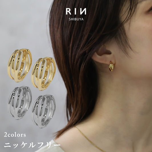 fp-067 ピアス 18k 18金 金属アレルギー 3連 クロス フープ リング つけっぱなし キャッチレス ワンタッチ ニッケルフリー セカンドピアス 18kコーティング レディース シンプル シルバー ゴールド 大人 上品 かわいい きれいめ 耳たぶ 【両耳用・2個売り】