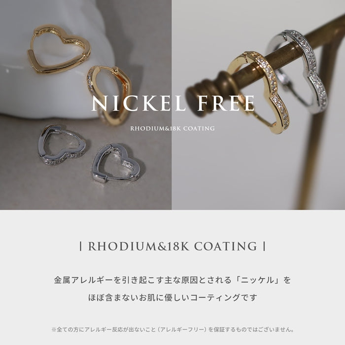 ★fp-131 ピアス 金属アレルギー ハート はーと フープピアス 18k 18金 レディース シンプル シルバー ゴールド キャッチレス つけっぱなし かわいい セカンドピアス 普段使い キュービックジルコニア セット 【両耳用・2個売り】