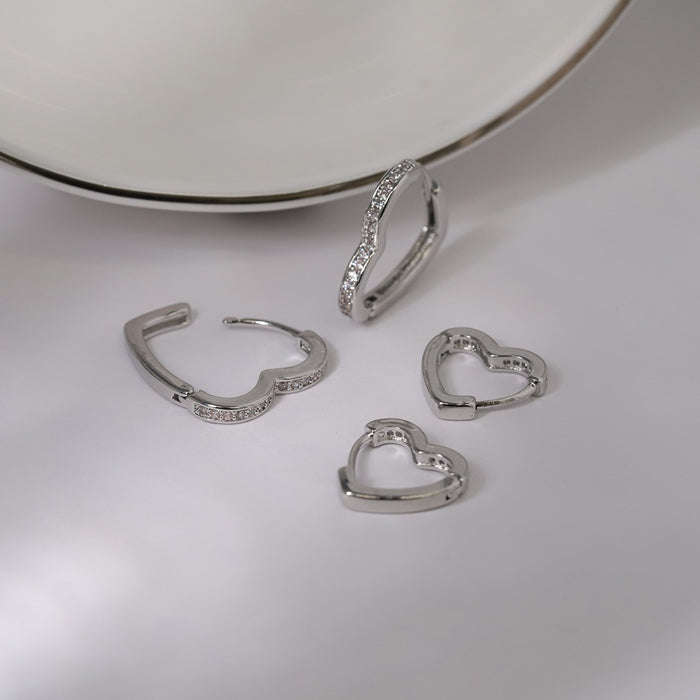 ★fp-131 ピアス 金属アレルギー ハート はーと フープピアス 18k 18金 レディース シンプル シルバー ゴールド キャッチレス つけっぱなし かわいい セカンドピアス 普段使い キュービックジルコニア セット 【両耳用・2個売り】