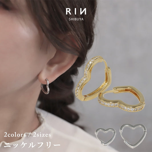 ★fp-131 ピアス 金属アレルギー ハート はーと フープピアス 18k 18金 レディース シンプル シルバー ゴールド キャッチレス つけっぱなし かわいい セカンドピアス 普段使い キュービックジルコニア セット 【両耳用・2個売り】