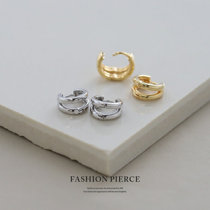 fp-132 ピアス 金属アレルギー フープピアス ダブルフープピアス リングピアス 18k 18金 レディース シンプル シルバー ゴールド キャッチレス ダブルリング つけっぱなし かわいい セカンドピアス 普段使い セット 【両耳用・2個売り】