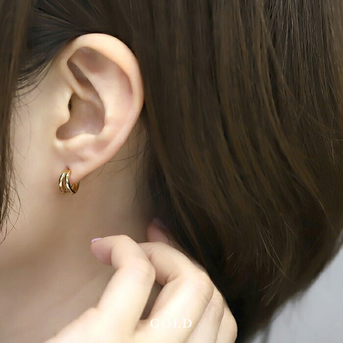 fp-132 ピアス 金属アレルギー フープピアス ダブルフープピアス リングピアス 18k 18金 レディース シンプル シルバー ゴールド キャッチレス ダブルリング つけっぱなし かわいい セカンドピアス 普段使い セット 【両耳用・2個売り】