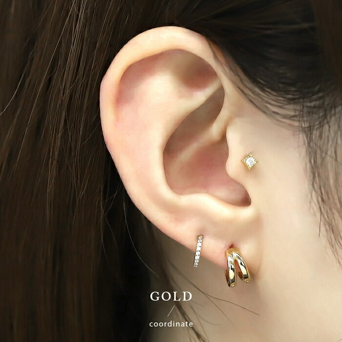 fp-132 ピアス 金属アレルギー フープピアス ダブルフープピアス リングピアス 18k 18金 レディース シンプル シルバー ゴールド キャッチレス ダブルリング つけっぱなし かわいい セカンドピアス 普段使い セット 【両耳用・2個売り】