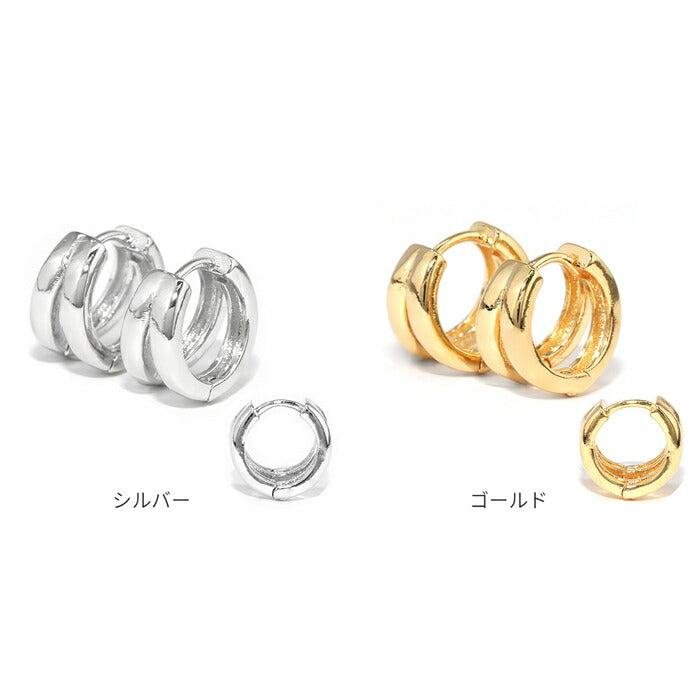 fp-132 ピアス 金属アレルギー フープピアス ダブルフープピアス リングピアス 18k 18金 レディース シンプル シルバー ゴールド キャッチレス ダブルリング つけっぱなし かわいい セカンドピアス 普段使い セット 【両耳用・2個売り】