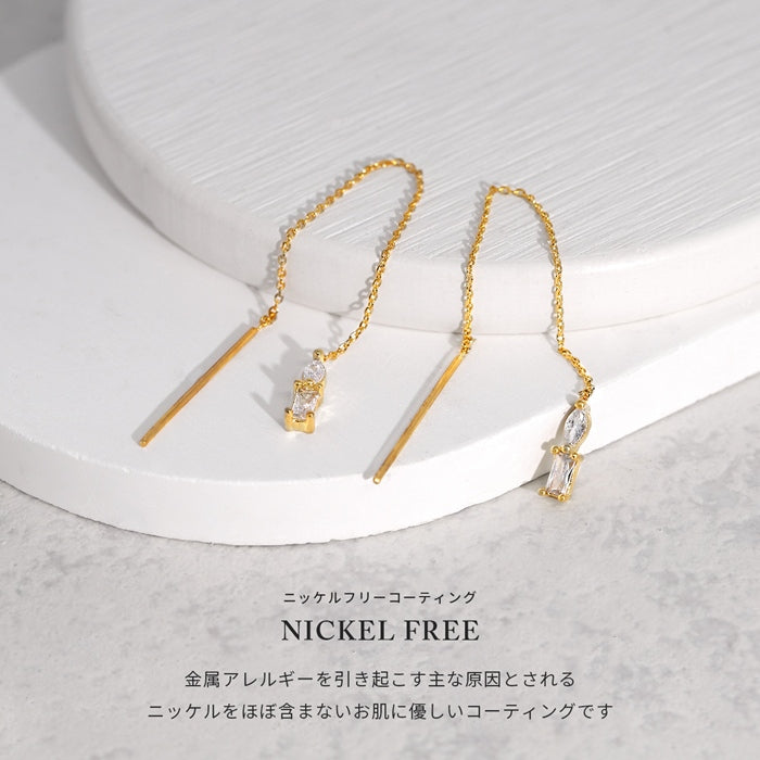 fp-137 ピアス 金属アレルギー レディース アメリカンピアス チェーン 揺れる シンプル シルバー ゴールド 18k ロングピアス かわいい セカンドピアス ジルコニア 普段使い アクセサリー キュービックジルコニア セット 【両耳用・2個売り】