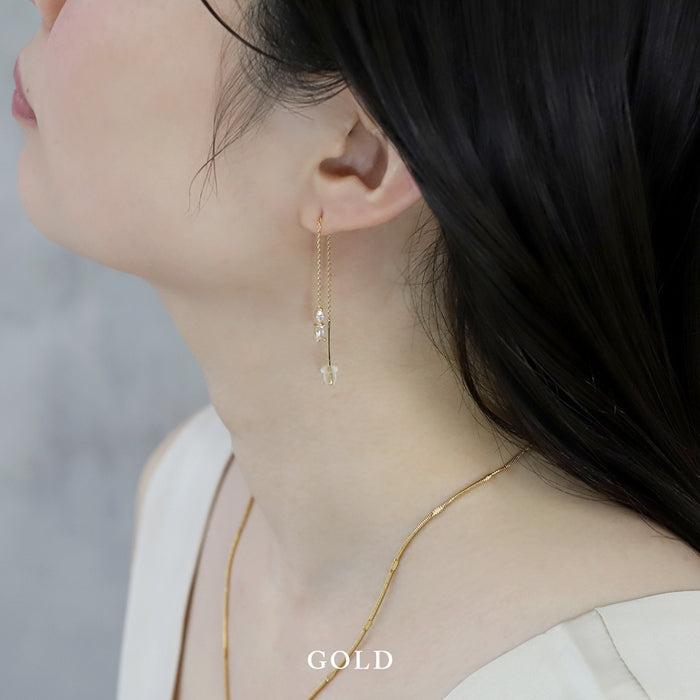 fp-137 ピアス 金属アレルギー レディース アメリカンピアス チェーン 揺れる シンプル シルバー ゴールド 18k ロングピアス かわいい セカンドピアス ジルコニア 普段使い アクセサリー キュービックジルコニア セット 【両耳用・2個売り】