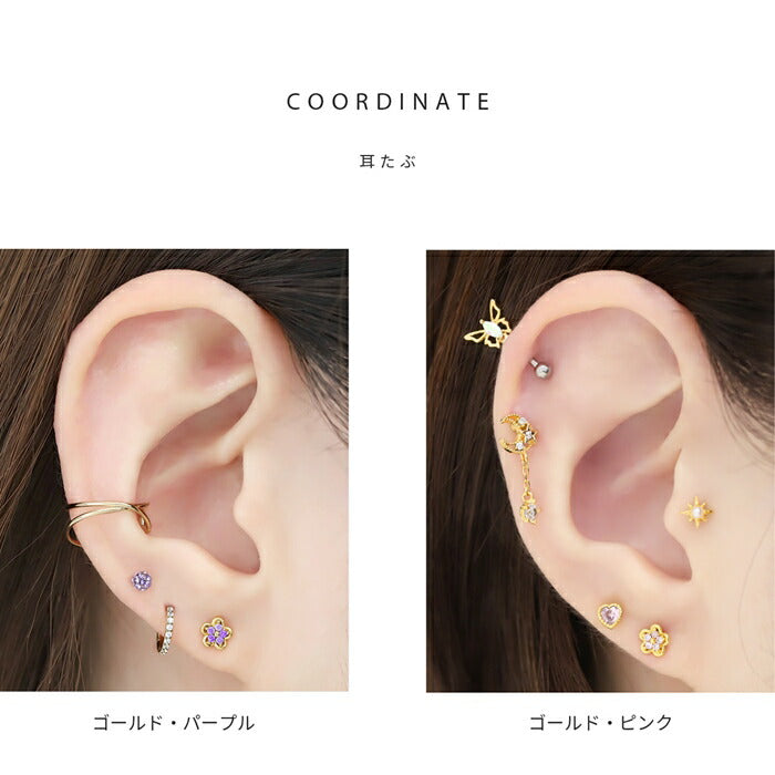 fp-140 ピアス 金属アレルギー レディース 花 フラワー シンプル つけっぱなし シルバー ゴールド ピンクゴールド ブラック レッド パープル かわいい セカンドピアス 普段使い 小さめ 小ぶり アクセサリー サージカルステンレス セット 【両耳用・2個売り】