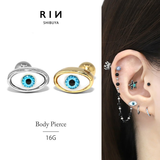 h1132-298 軟骨ピアス 16G ボディピアス 目玉 眼球 瞳孔 金属アレルギー ピアス メンズ バーベル サージカルステンレス 耳 イービルアイ ハロウィン イベント パーティ Pierce 片耳用