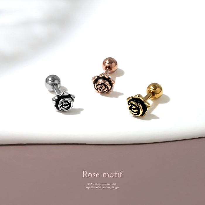 ★h1132-302【全品送料無料】 軟骨ピアス 16G ボディピアス かわいい キャッチ チャーム サージカルステンレス 金属アレルギー対応 バラ ばら 薔薇 花 フラワー ストレートバーベル 片耳用 サージカルステンレス 耳 ファーストピアス セカンドピアス メンズ 軟骨 ピアス ボディーピアス