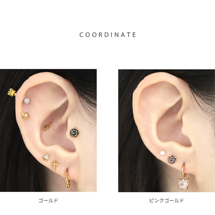 ★h1132-302【全品送料無料】 軟骨ピアス 16G ボディピアス かわいい キャッチ チャーム サージカルステンレス 金属アレルギー対応 バラ ばら 薔薇 花 フラワー ストレートバーベル 片耳用 サージカルステンレス 耳 ファーストピアス セカンドピアス メンズ 軟骨 ピアス ボディーピアス