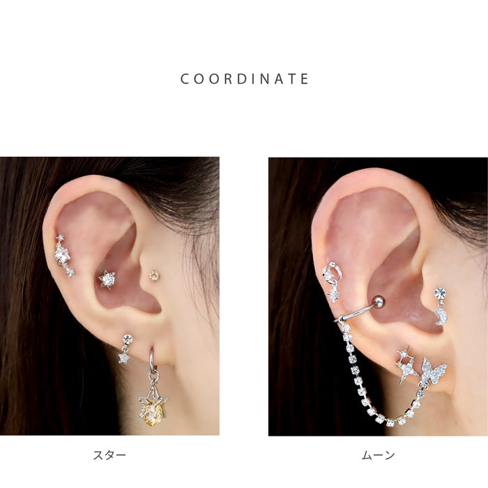 h752-44 軟骨ピアス 16G ボディピアス かわいい キャッチ チャーム サージカルステンレス 金属アレルギー対応 スター ムーン 星 月 ジュエル おしゃれ シンプル キラキラ ストレートバーベル 軟骨用 ファーストピアス セカンドピアス メンズ ボディーピアス