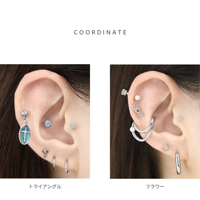 h752-50 軟骨ピアス 16G ボディピアス かわいい キャッチ チャーム サージカルステンレス 金属アレルギー対応 三角 花 トライアングル フラワー ジュエル ストレートバーベル シンプル おしゃれ 上品 ファーストピアス セカンドピアス メンズ ボディーピアス