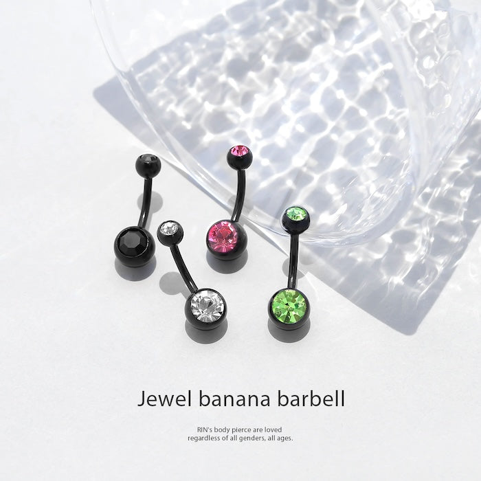hesopi-2-bk へそピアス ボディピアス 軟骨ピアス 14G つけっぱなし キャッチ サージカルステンレス 金属アレルギー対応 ヘソピアス ファーストピアス セカンドピアス ブラック ピンク ジュエル バナナバーベル ボディーピアス 片耳用 へそぴ ヘソピ へそピ