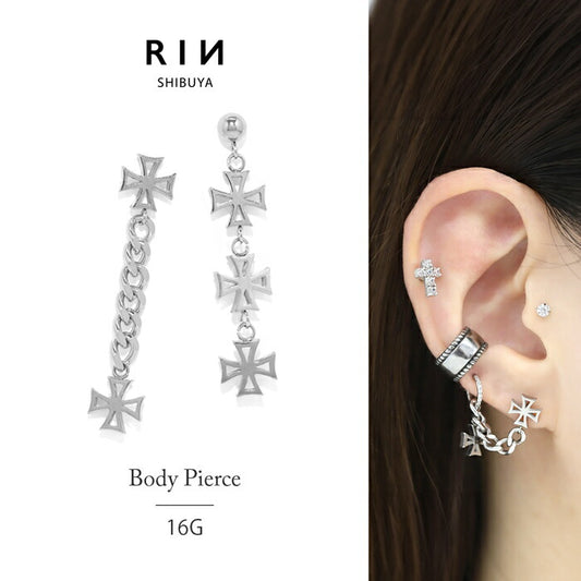 j1181-126 【全品送料無料】 ボディピアス 軟骨ピアス サージカルステンレス 金属アレルギー対応 十字架 クロス チェーン 鎖 スタイリッシュ キラキラ かわいい かっこいい メンズ  セカンドピアス ボディーピアス 片耳用 軟骨 ピアス なんこつぴあす Pierce