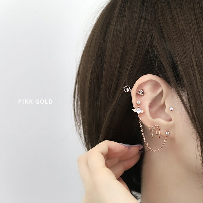 j1181-149 ボディピアス 軟骨ピアス 16G リボン りぼん 金属アレルギー 金属アレルギー対応 ストレートバーベル サージカルステンレス つけっぱなし シルバー ゴールド ピンクゴールド  トラガス ヘリックス かわいい 耳たぶ 片耳用