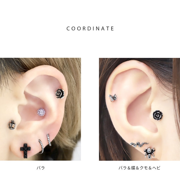 ★j1661-1 ボディピアス ピアス 16G 軟骨ピアスへび ヘビ 金属アレルギー 金属アレルギー対応 キャッチレス つけっぱなし サージカルステンレス ステンレス シルバ- セカンドピアス ファーストピアス かわいい ヘリックス トラガス 大人 上品 耳たぶ 片耳用