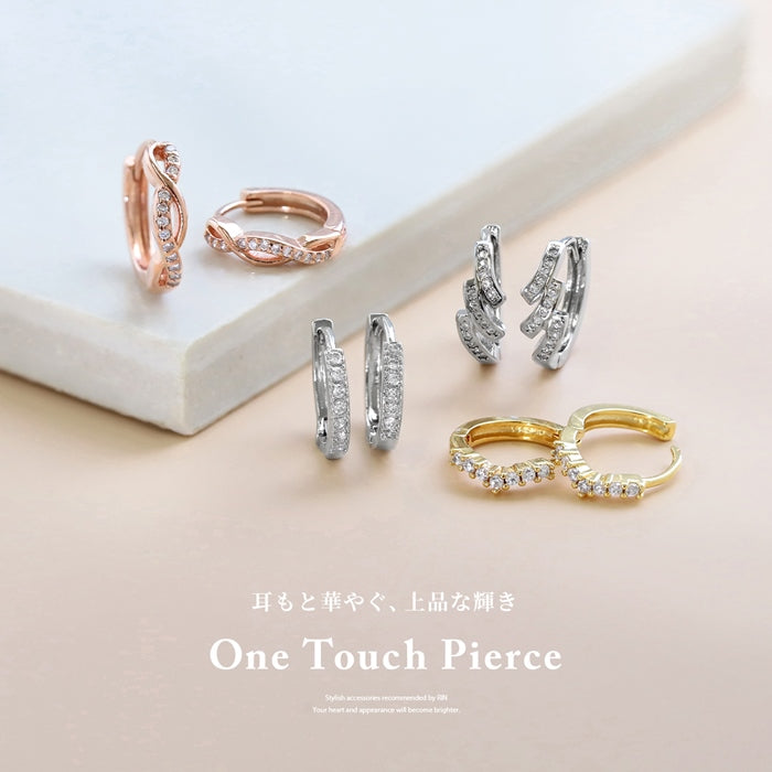 ★j251-3 【両耳用】 ピアス キャッチレス フープピアス リングピアス レディース おしゃれ かわいい 落ちない 小ぶり シンプル ジュエル ストーン 小さい リング ワンタッチ ビジュー 真鍮 リング 上品 きれいめ 華奢 耳たぶ