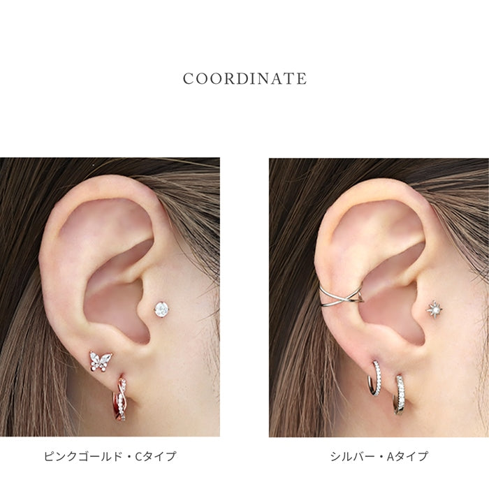 ★j251-3 【両耳用】 ピアス キャッチレス フープピアス リングピアス レディース おしゃれ かわいい 落ちない 小ぶり シンプル ジュエル ストーン 小さい リング ワンタッチ ビジュー 真鍮 リング 上品 きれいめ 華奢 耳たぶ