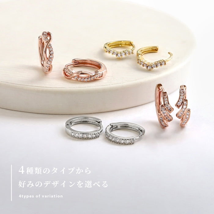 ★j251-3 【両耳用】 ピアス キャッチレス フープピアス リングピアス レディース おしゃれ かわいい 落ちない 小ぶり シンプル ジュエル ストーン 小さい リング ワンタッチ ビジュー 真鍮 リング 上品 きれいめ 華奢 耳たぶ
