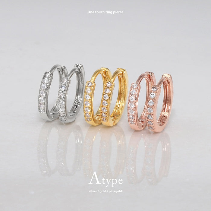 ★j251-3 【両耳用】 ピアス キャッチレス フープピアス リングピアス レディース おしゃれ かわいい 落ちない 小ぶり シンプル ジュエル ストーン 小さい リング ワンタッチ ビジュー 真鍮 リング 上品 きれいめ 華奢 耳たぶ