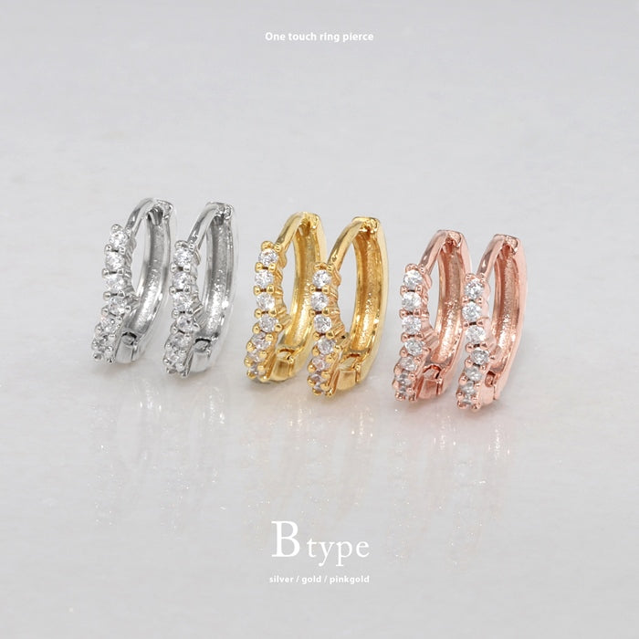 ★j251-3 【両耳用】 ピアス キャッチレス フープピアス リングピアス レディース おしゃれ かわいい 落ちない 小ぶり シンプル ジュエル ストーン 小さい リング ワンタッチ ビジュー 真鍮 リング 上品 きれいめ 華奢 耳たぶ