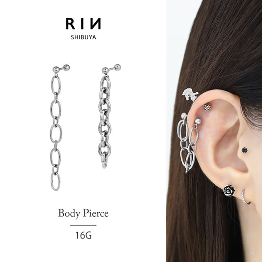 j3413-23 ボディピアス 16G 軟骨ピアス サージカルステンレス チェーン 鎖 金属アレルギー対応 重厚感 パンクファッション おしゃれ クール スタイリッシュ 存在感 chain くさり かわいい かっこいい メンズ メタル 軟骨 ピアス なんこつぴあす 片耳用