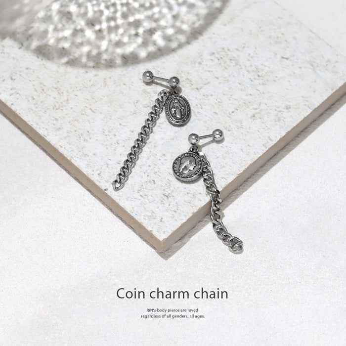 j612-6【全品送料無料】 ボディピアス 16G チャーム 軟骨ピアス サージカルステンレス 金属アレルギー対応 メダル コイン ロザリオ チェーン スタイリッシュ キラキラ かわいい かっこいい メンズ  セカンドピアス ボディーピアス 片耳用 軟骨 ピアス