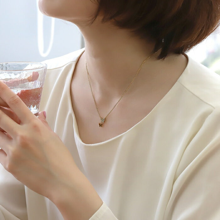 nec-109 ネックレス チェーン チェーンネックレス レディース アズキチェーン 金属アレルギー 蝶々 バタフライ ペンダント シルバー ゴールド 18k 39.5cm シンプル カニカン アクセサリー 普段使い キュービックジルコニア アジャスター アジャスター付き 凛