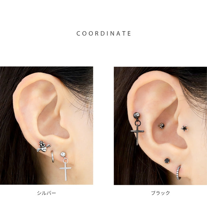 ★r2f-474-33【全品送料無料】 ボディピアス キャッチ 16G チャーム 軟骨ピアス  サージカルステンレス 金属アレルギー対応 十字架 クロス スタイリッシュ キラキラ 揺れる かわいい かっこいい メンズ   ボディーピアス 片耳用 軟骨 ピアス