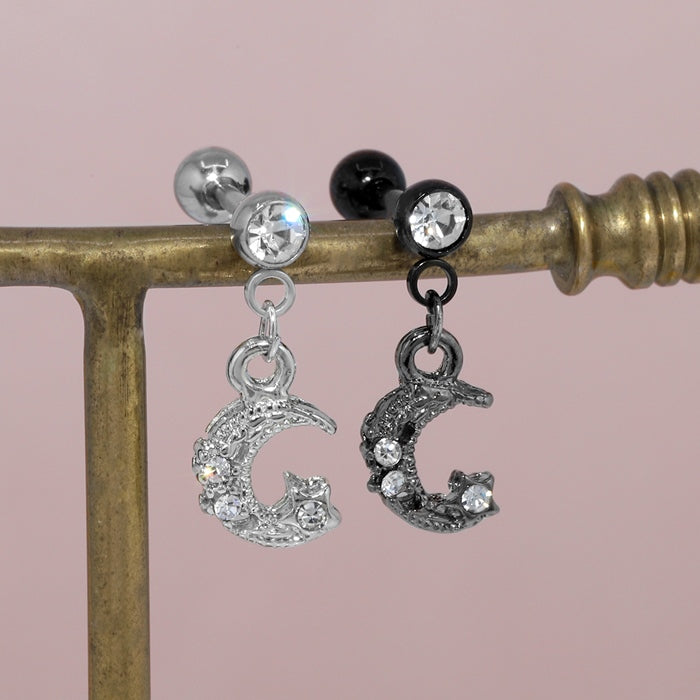 r2f-83-1-14g 軟骨ピアス 14G 16G ボディピアス かわいい キャッチ チャーム サージカルステンレス 金属アレルギー対応 三日月 月 ムーン ジュエル ストレートバーベル メンズ 軟骨 ピアス ボディーピアス