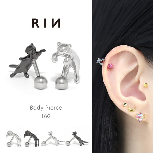 rin-018 軟骨ピアス 16G ボディピアス のびネコ 猫 かわいい アンテナヘリックス イベント ストレートバーベル ピアス サージカルステンレス 片耳用