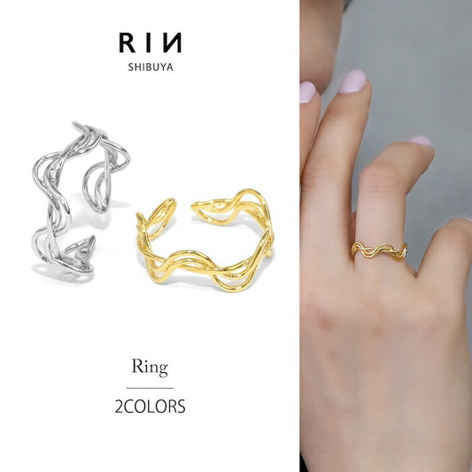ring-85 リング ウェーブリング シンプルウェーブリング 指輪 レディース ジュエリー アクセサリー シルバー ゴールド シンプル 低アレルギー 8号 9号 ファッションリング ゴールドリング シルバーリング ロジウムコーティング 高見え 高みえ 凛