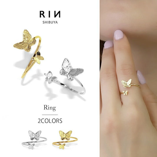 ring-86 リング 指輪 オープンリング レディース ジュエリー アクセサリー 蝶 蝶々 シルバー ゴールド シンプル 低アレルギー  12号 ファッションリング ゴールドリング シルバーリング ロジウムコーティング 細い 細め 高見え 高みえ 贈り物 凛
