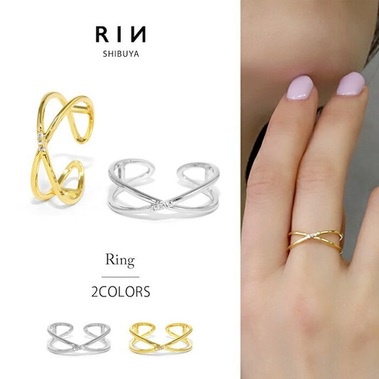 ring-87 リング 指輪 オープンリング クロス ひねり レディース ジュエリー アクセサリー シルバー ゴールド シンプル 低アレルギー  12号 ファッションリング ゴールドリング シルバーリング キュービックジルコニア 細い 細め 高見え 高みえ 贈り物 凛
