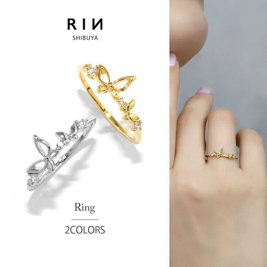 ring-90 リング 指輪 レディース ジュエリー アクセサリー 蝶 バタフライ シルバー ゴールド シンプル 低アレルギー  5号 9号 11号 13号 16k 16金 ファッションリング ゴールドリング シルバーリング キュービックジルコニア 細い 細め 高見え 高みえ 凛
