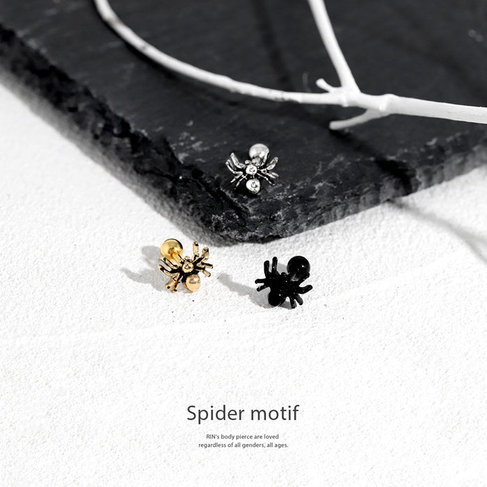 s2f-113-218 軟骨ピアス 16G 14G 蜘蛛 スパイダー クモ タランチュラ 毒虫 ハロウィン ストレートバーベル ピアス サージカルステンレス 片耳用