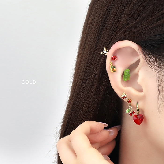 s2f-33-13-14g【全品送料無料】 軟骨ピアス 14G ボディピアス かわいい キャッチ チャーム サージカルステンレス 金属アレルギー対応 チェリー さくらんぼ ジュエル フルーツ おしゃれ キラキラ ストレートバーベル 黒 軟骨用 セカンドピアス メンズ 軟骨 ピアス ボディーピアス