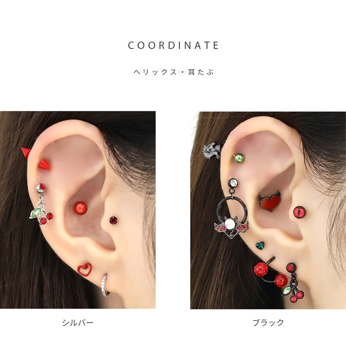 s2f-33-13-14g【全品送料無料】 軟骨ピアス 14G ボディピアス かわいい キャッチ チャーム サージカルステンレス 金属アレルギー対応 チェリー さくらんぼ ジュエル フルーツ おしゃれ キラキラ ストレートバーベル 黒 軟骨用 セカンドピアス メンズ 軟骨 ピアス ボディーピアス