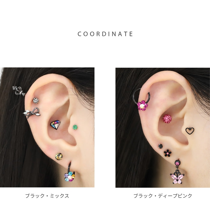 s2f-33-31-sv【全品送料無料】 ボディピアス 16G 14G リング 軟骨ピアス かわいい キャッチ チャーム サージカルステンレス 金属アレルギー対応 花 フラワー ジュエル キラキラ キャプティブビーズリング リングピアス メンズ フープ フープピアス 軟骨 ピアス 耳たぶ