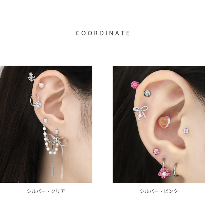 s2f-33-31-sv【全品送料無料】 ボディピアス 16G 14G リング 軟骨ピアス かわいい キャッチ チャーム サージカルステンレス 金属アレルギー対応 花 フラワー ジュエル キラキラ キャプティブビーズリング リングピアス メンズ フープ フープピアス 軟骨 ピアス 耳たぶ